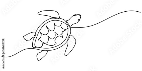 Continuous one line drawing of turtle. Simple illustration of tortoise line art vector illustration, Continuous one line hand drawn of a Leatherback turtle swimming in the Turquoise color sea water. 