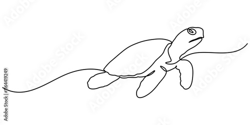 Continuous one line drawing of turtle. Simple illustration of tortoise line art vector illustration, Continuous one line hand drawn of a Leatherback turtle swimming in the Turquoise color sea water. 