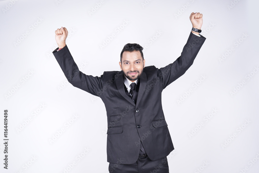 Cheerful businessman over white background Cheerful businessman over white background