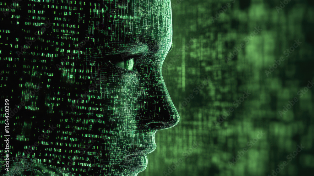 Virtual realm exploration futuristic human faces and digital identity in graphic art Virtual realm exploration futuristic human faces and digital identity in graphic art