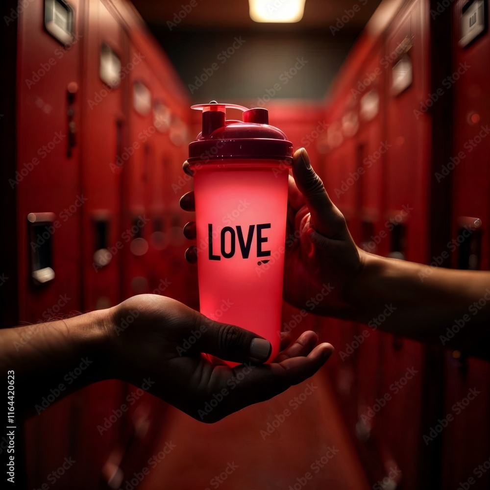 Love Shaker. Glowing red protein shaker with