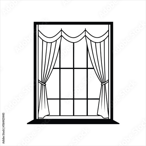 Contemporary Window Treatment Icon on Clean White Background