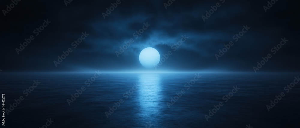 A large moon is reflected in the water of a lake A large moon is reflected in the water of a lake