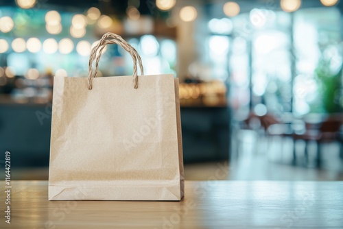 Wallpaper Mural Simple Paper Bag on a Wooden Table in a Cozy Cafe Setting Torontodigital.ca