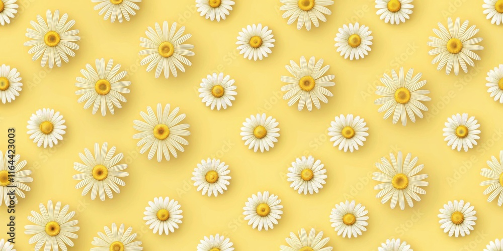 Pastel Yellow Background with Repeated Pattern of White Daisies Pastel Yellow Background with Repeated Pattern of White Daisies