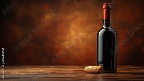 Classic Wine Bottle on Wooden Table with Cork