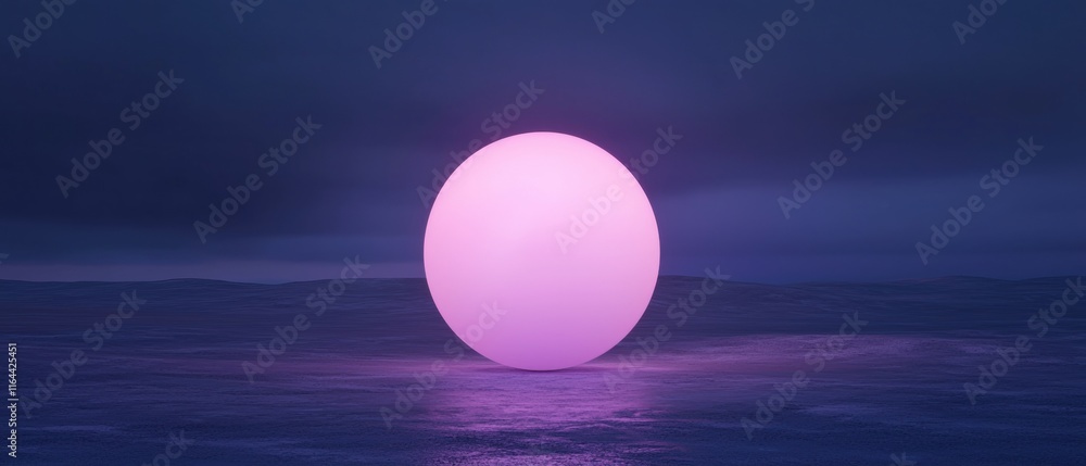 A glowing pink ball is floating in the water A glowing pink ball is floating in the water