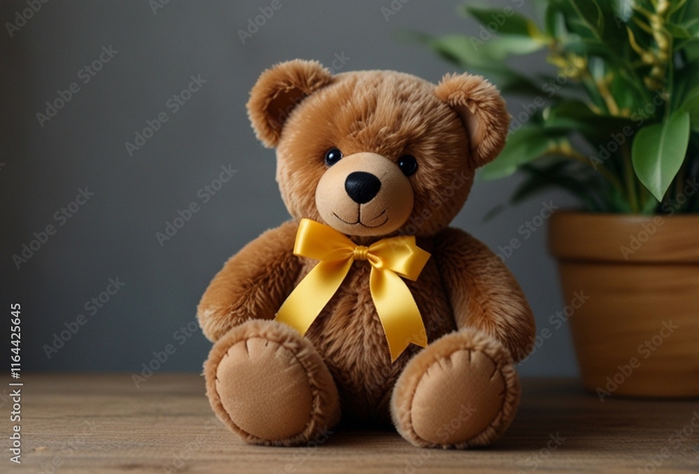 Fototapeta premium A cute teddy bear sitting on a picnic blanket in a sunlit meadow during a warm afternoon