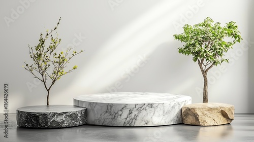 Monochrome stone podium, dramatic blackandwhite marble, 3D illustration photo