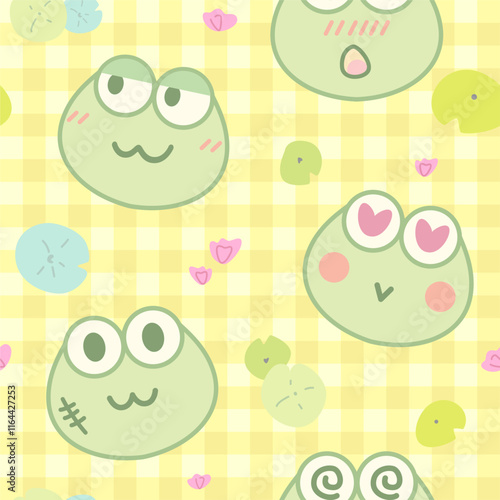 Photos adorable hand drawn frog and froggy for seamless pattern wallpaper