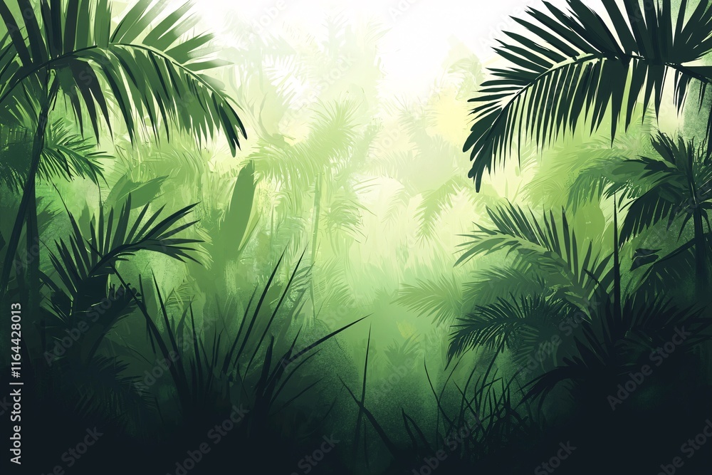 Lush Tropical Jungle Palm Trees Green Foliage Nature Background Lush Tropical Jungle Palm Trees Green Foliage Nature Background
