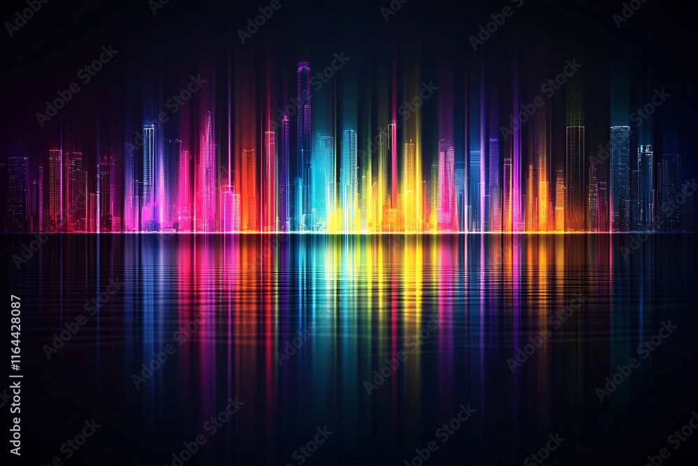 Vibrant Neon Cityscape Skyline Reflection Night Lights Vibrant Neon Cityscape Skyline Reflection Night Lights