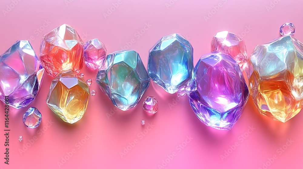 Iridescent Crystals Arranged on Pink Background Iridescent Crystals Arranged on Pink Background