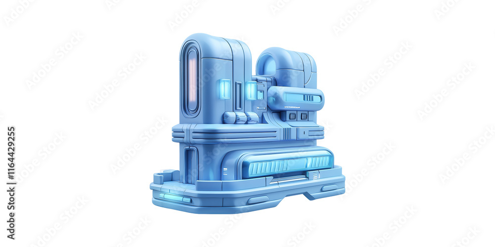 Futuristic blue machine with sci-fi design isolated on transparent background Futuristic blue machine with sci-fi design isolated on transparent background
