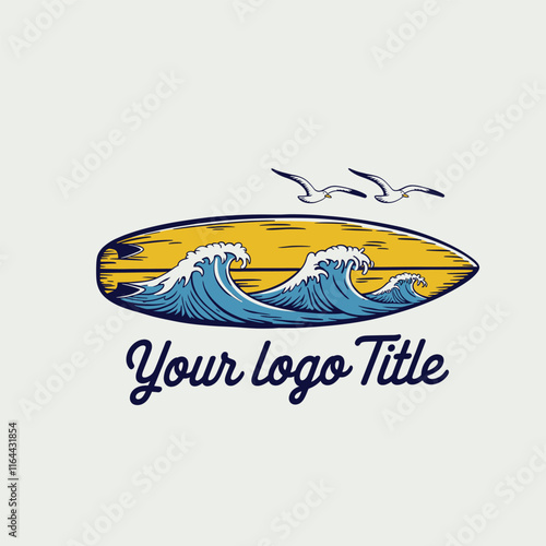 hand drawn surfboard vintage logo design