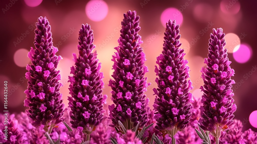 Fototapeta premium Four Vibrant Pink Lavender Flowers Bloom Close Up