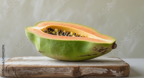 Close up sliced Raw Papaya on wooden board photo