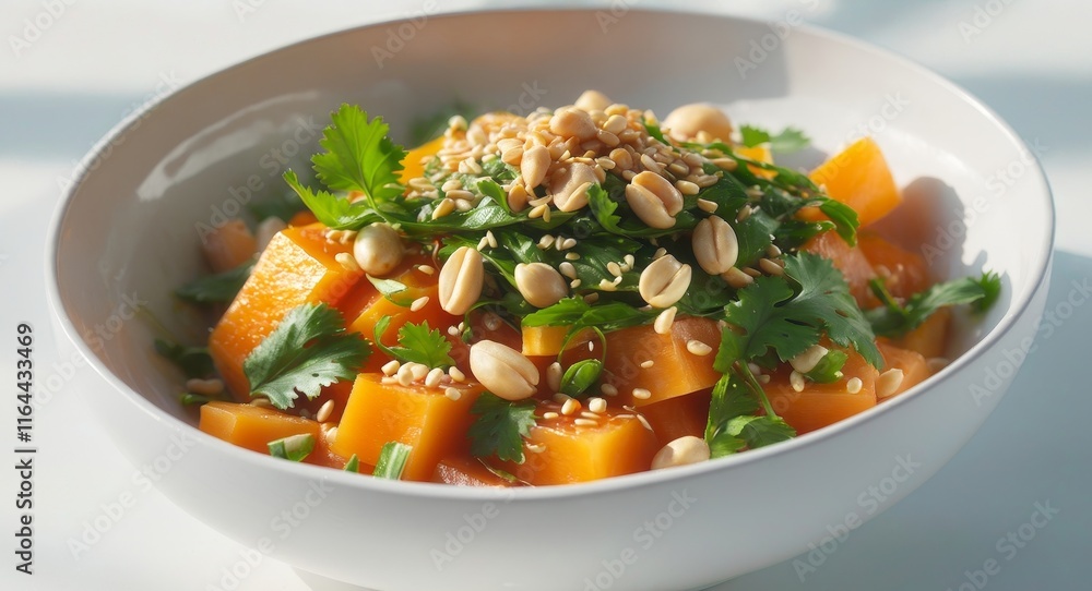 Delicious and Colorful Spicy Papaya Salad with Fresh Ingredients in a Bright Bowl. Delicious and Colorful Spicy Papaya Salad with Fresh Ingredients in a Bright Bowl.