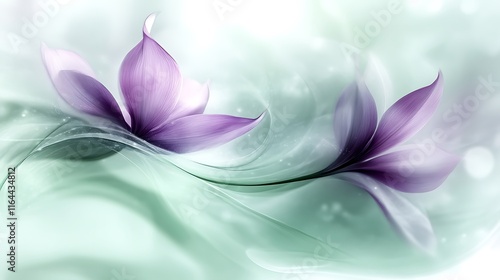 Two Delicate Purple Flowers on a Soft Green Background photo