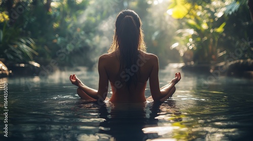 Serene meditation practice in a tranquil nature-inspired setting