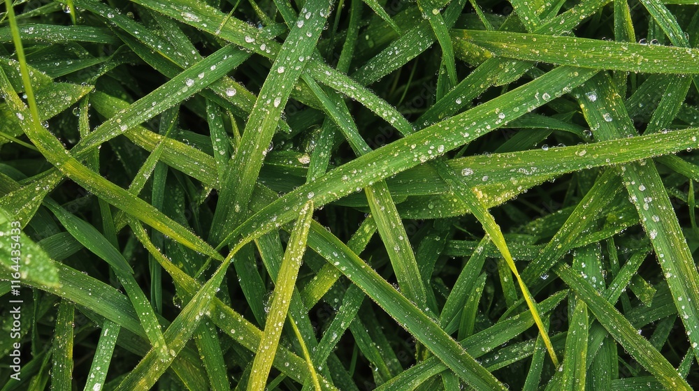 Morning sunlight shines on vibrant green grass blades adorned with delicate dew drops, creating a serene atmosphere perfect for nature lovers and outdoor enthusiasts Morning sunlight shines on vibrant green grass blades adorned with delicate dew drops, creating a serene atmosphere perfect for nature lovers and outdoor enthusiasts