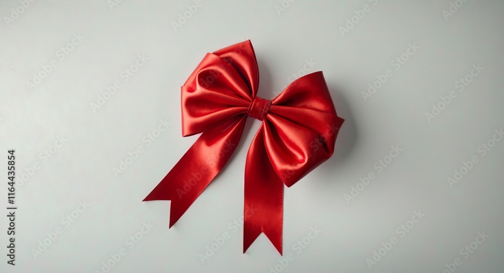 A single red satin bow placed on a white surface A single red satin bow placed on a white surface