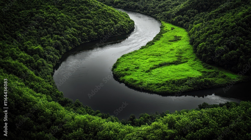 Serpentine River Winding Through Lush Green Forest Serpentine River Winding Through Lush Green Forest