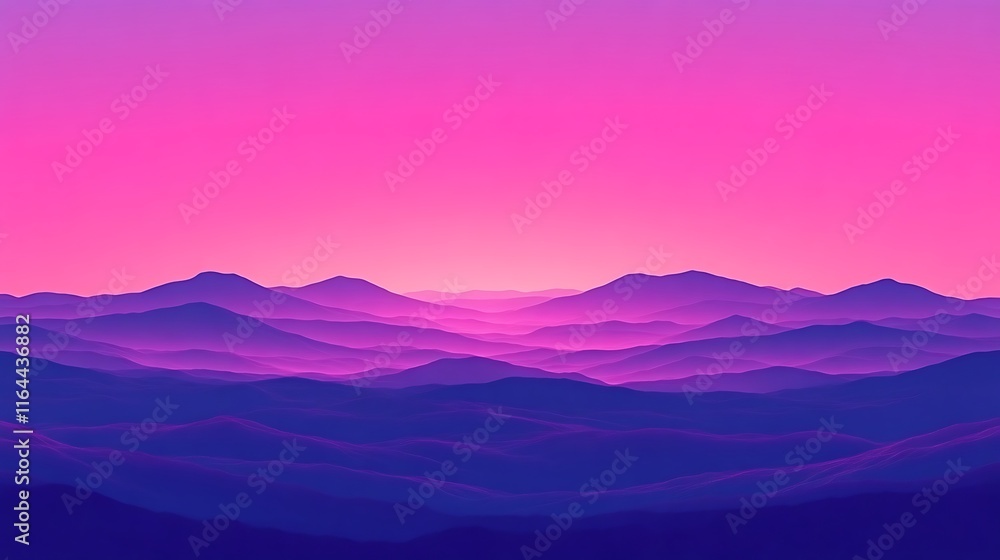 Purple and Pink Mountain Range Sunset Landscape Purple and Pink Mountain Range Sunset Landscape