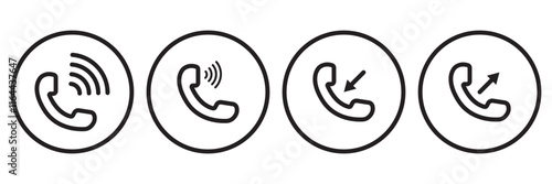 Ringing phone icon set. Telephone call sign. Smartphone ringing symbol on Transparent background. Vector illustration