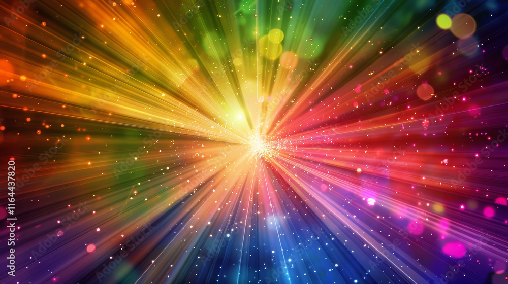 Fototapeta premium A colorful explosion of light with a rainbow in the center