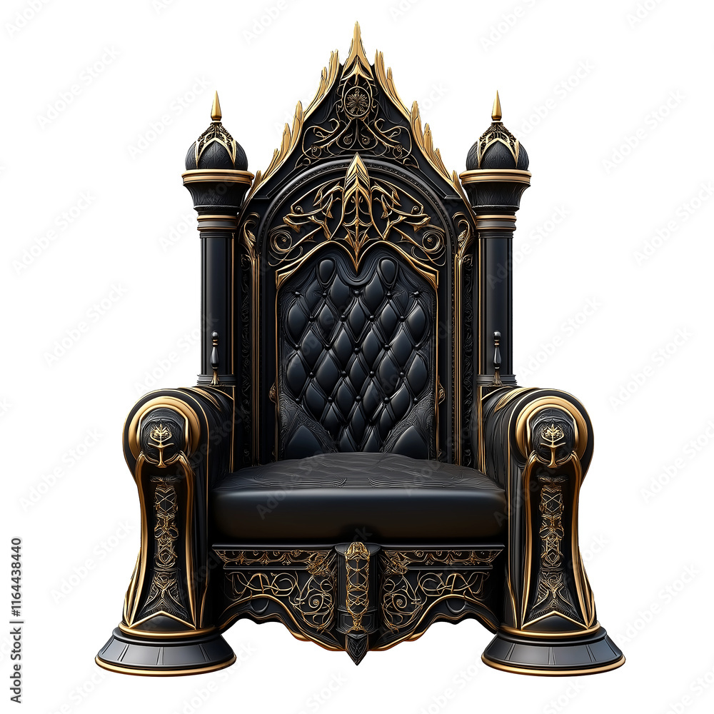 Ornate black and gold throne chair isolated on white background Ornate black and gold throne chair isolated on white background
