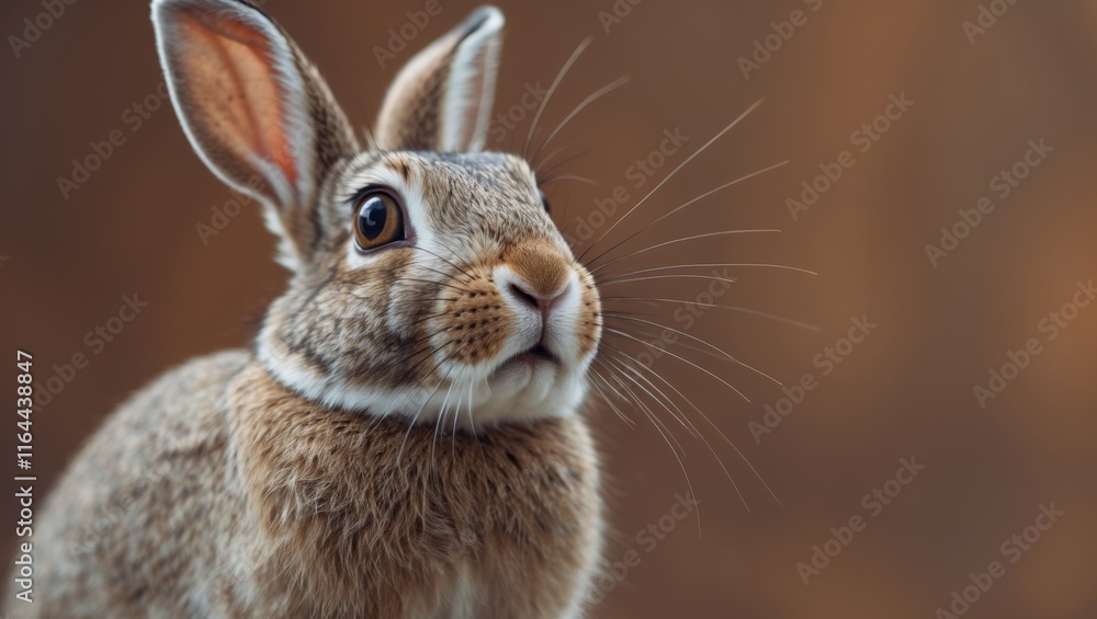 Obraz premium wild rabbit looking surprised on brown background copy space