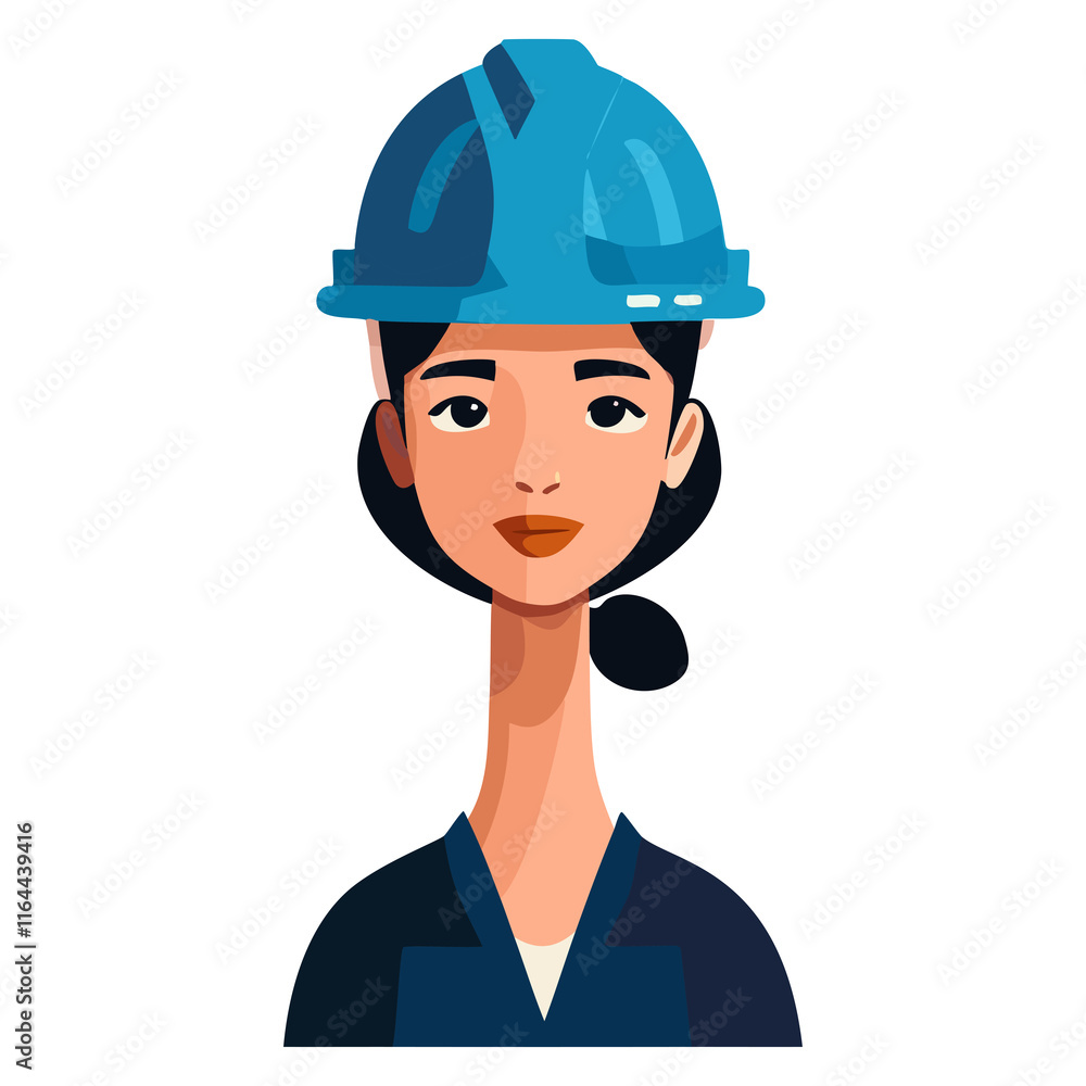 Portrait Illustration of a Female Construction Worker in Blue Hard Hat Portrait Illustration of a Female Construction Worker in Blue Hard Hat