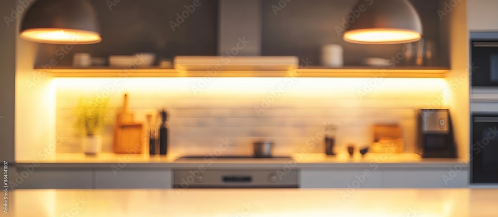 Modern kitchen interior featuring sleek appliances, warm ambient lighting, and a minimalist design ideal for contemporary backgrounds. Modern kitchen interior featuring sleek appliances, warm ambient lighting, and a minimalist design ideal for contemporary backgrounds.
