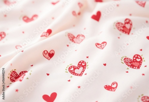 Soft and Cozy Romantic Heart Patterned Textile Background Elegant Floral Heart Design on White Fabric Perfect for Valentine s Day Intimate or Romantic Gifts photo