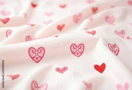 Soft and Cozy Romantic Heart Patterned Textile Background Elegant Floral Heart Design on White Fabric Perfect for Valentine s Day Intimate or Romantic Gifts photo