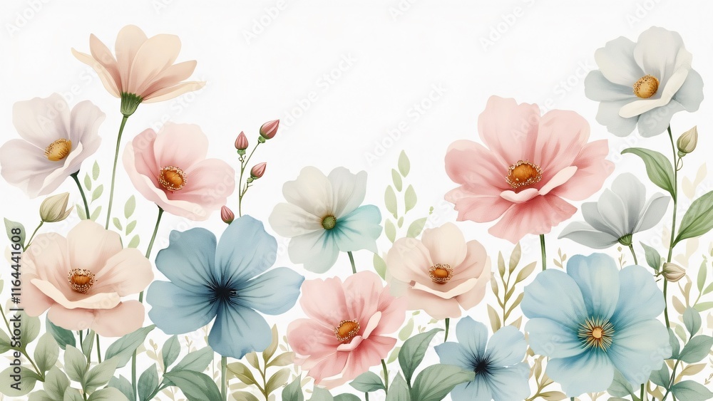 Fototapeta premium Delicate Watercolor Pastel Blooms, Whimsical Impressionist Flower Art Print