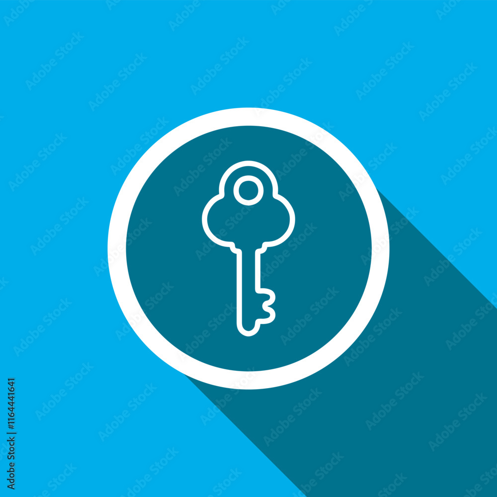Key icon vector. Key icon sign symbol in trendy flat style. Key icon image, Key icon illustration isolated on blue background Key icon vector. Key icon sign symbol in trendy flat style. Key icon image, Key icon illustration isolated on blue background