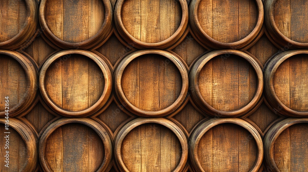 Wooden barrel stacked pattern background ideal for rustic design projects and vintage style applications Wooden barrel stacked pattern background ideal for rustic design projects and vintage style applications