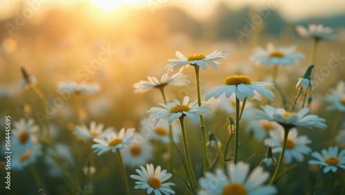 Serene Sunrise, 4K UHD Chamomile & Daisy Meadow Close-Up - Peaceful Nature Photography
