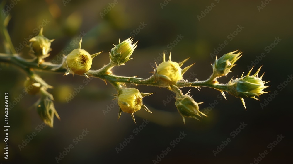 Calicotome spinosa branch with buds and thorns showcasing natural beauty in a serene outdoor setting. Calicotome spinosa branch with buds and thorns showcasing natural beauty in a serene outdoor setting.
