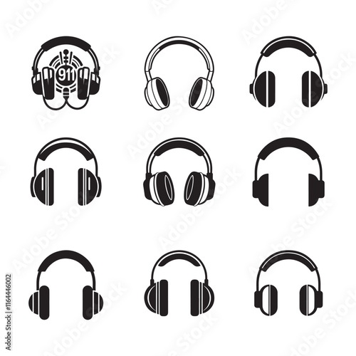 911 headphones silhouette vector art illustration design 