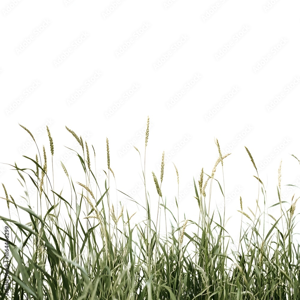Serene Meadow with Blades of Grass on White Background Serene Meadow with Blades of Grass on White Background