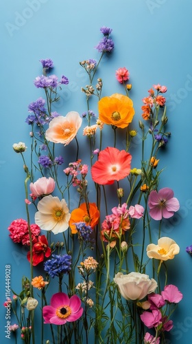 Colorful flower arrangement with a bright blue background showcasing various ...