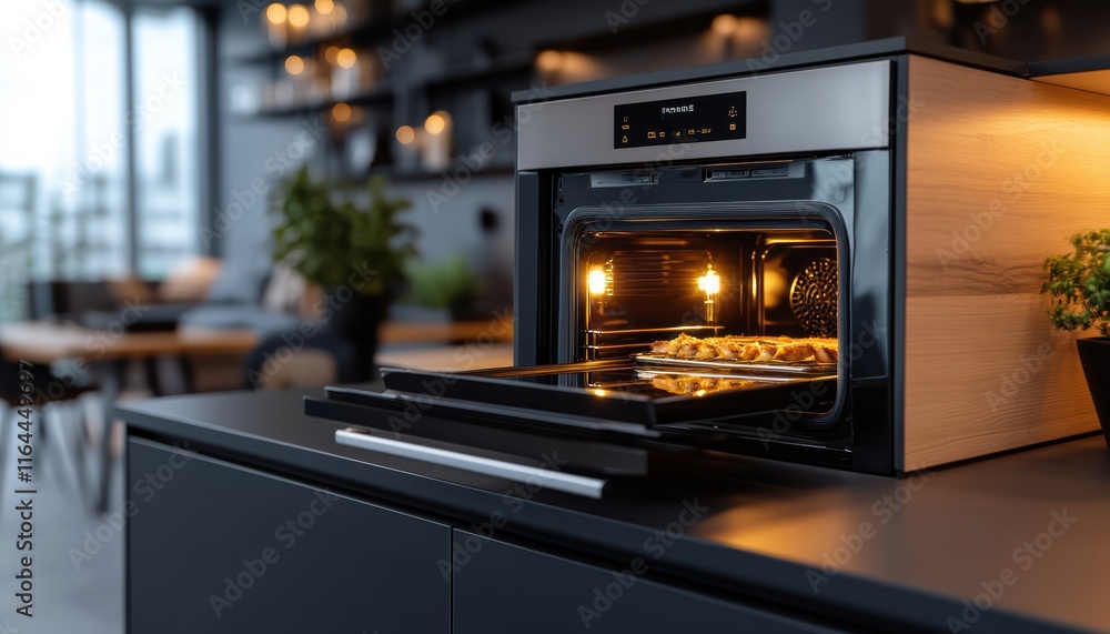 A modern looking oven with a digital display and a timer A modern looking oven with a digital display and a timer