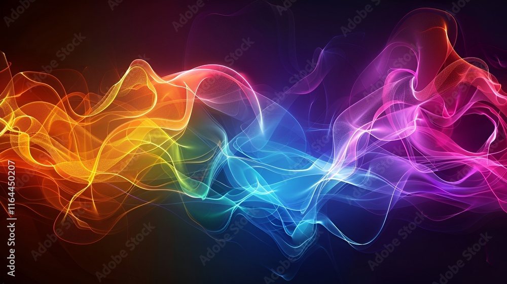 Fototapeta premium Holographic neon curved wave with abstract fluid