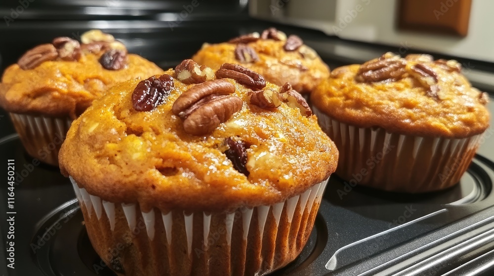 Citrus infused sweet potato muffins topped with pecans and raisins perfect for a delightful breakfast or snack treat Citrus infused sweet potato muffins topped with pecans and raisins perfect for a delightful breakfast or snack treat