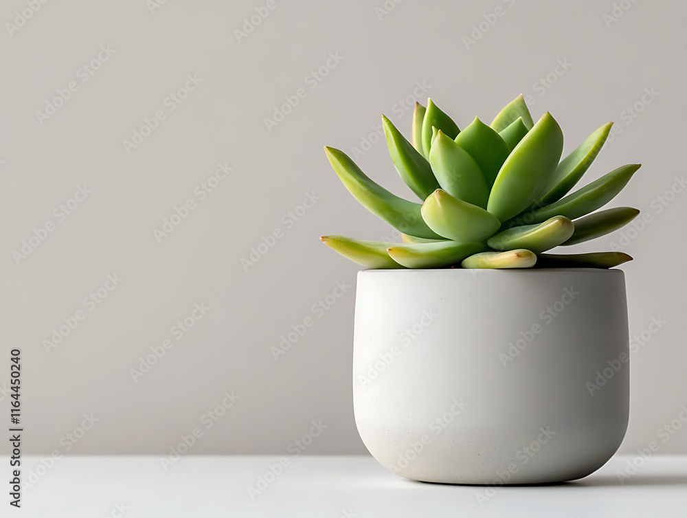 A single succulent plant, bursting with life, thrives in a minimalist white pot A single succulent plant, bursting with life, thrives in a minimalist white pot