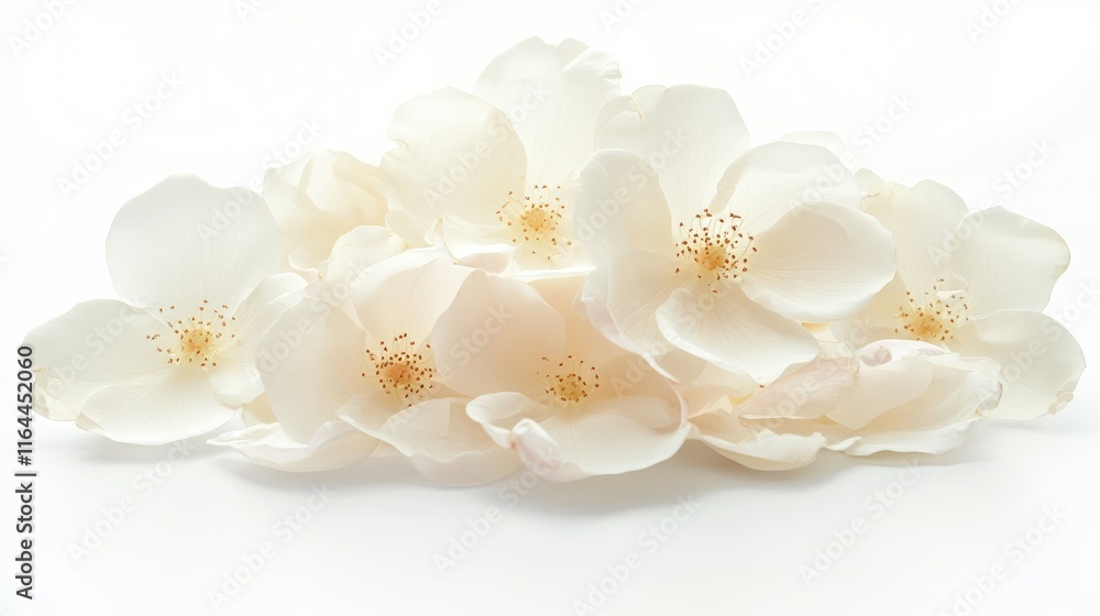 Elegant arrangement of white roses with delicate open petals on a soft white background showcasing beauty and purity in floral design Elegant arrangement of white roses with delicate open petals on a soft white background showcasing beauty and purity in floral design