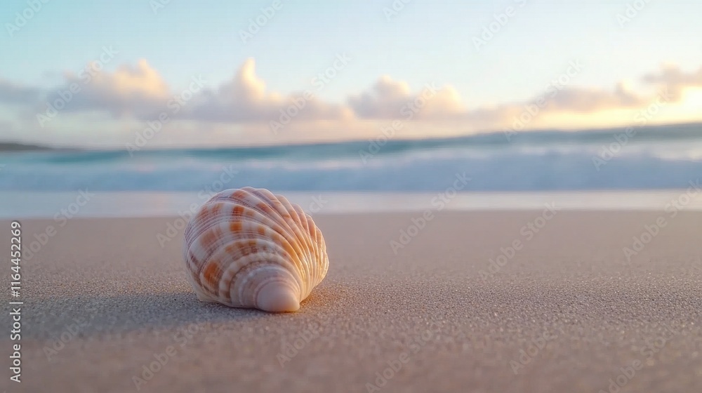 Single Shell on Serene Beach at Sunset Single Shell on Serene Beach at Sunset